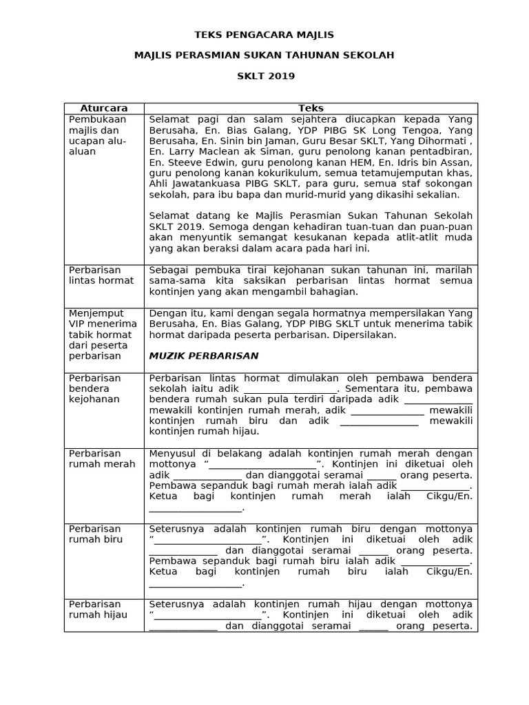 Teks Perasmian KOT 2019 | PDF