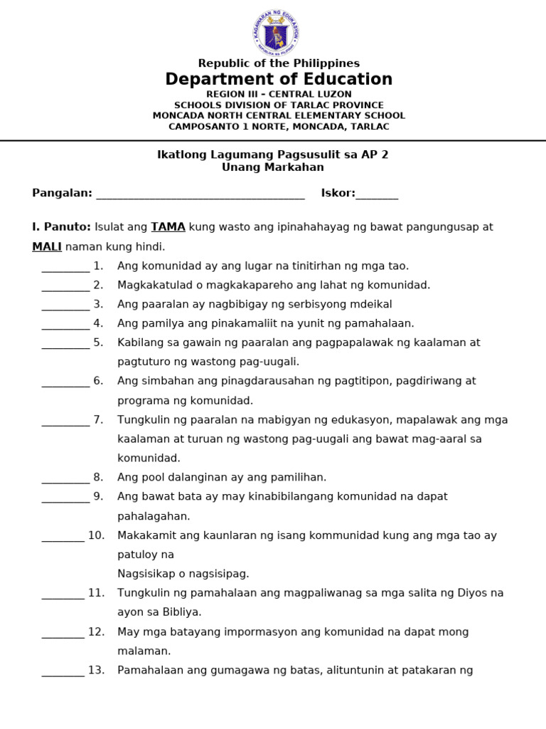 Q1 Ap2 Summative Test No. 3 | PDF