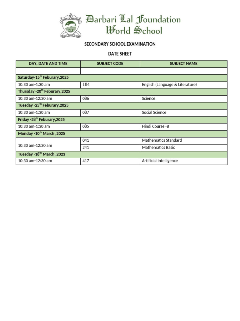 Secondary School Examination-2025 | PDF