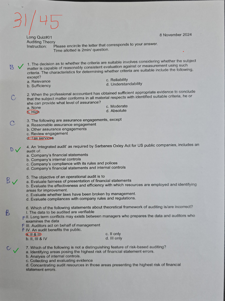Quiz 1 Pdf Audit Internal Control