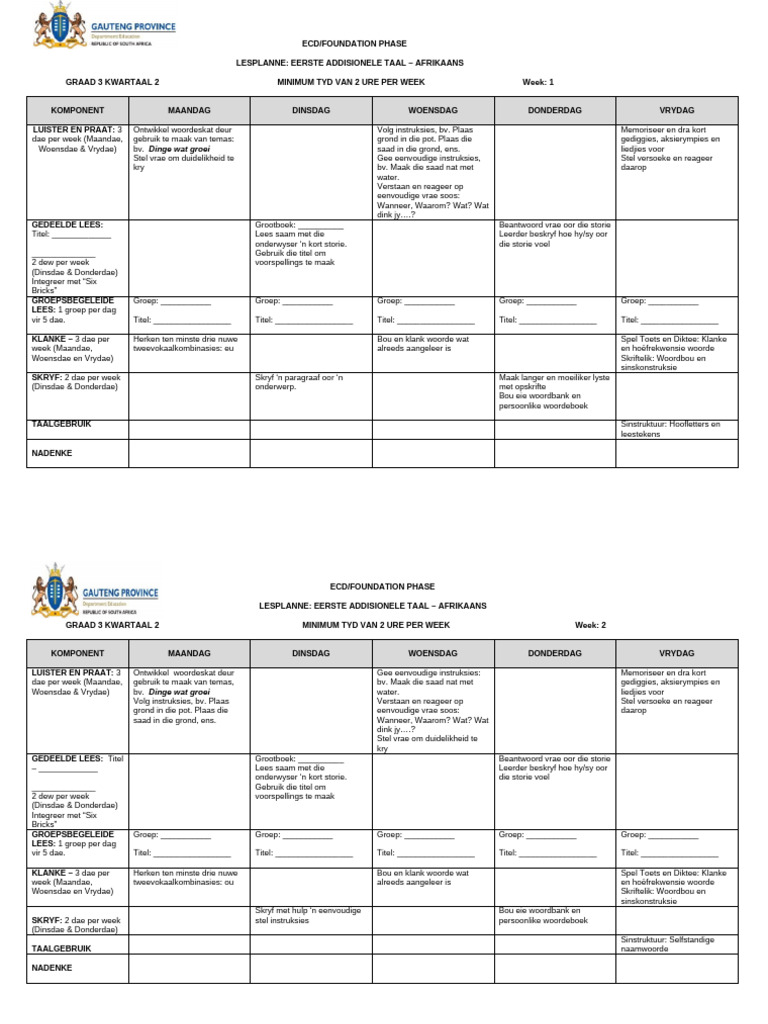 Lesson Plans AFAL Grade 3 Term 2 | PDF