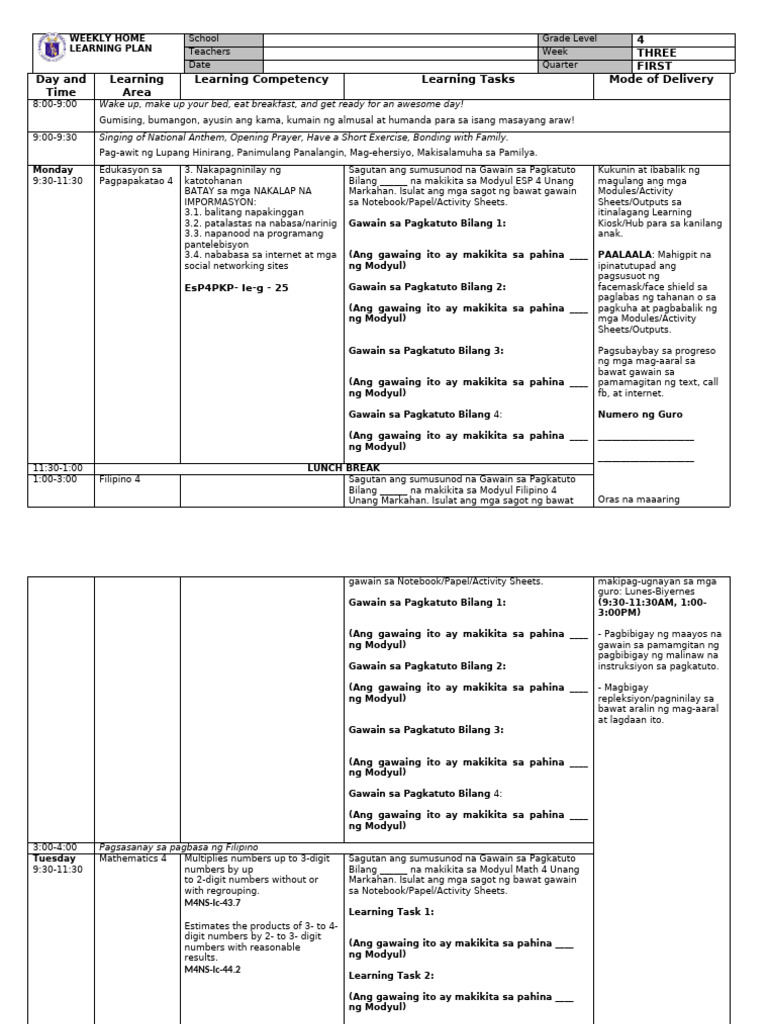 WHLP - Grade 4 (Q1 Week 3) | PDF