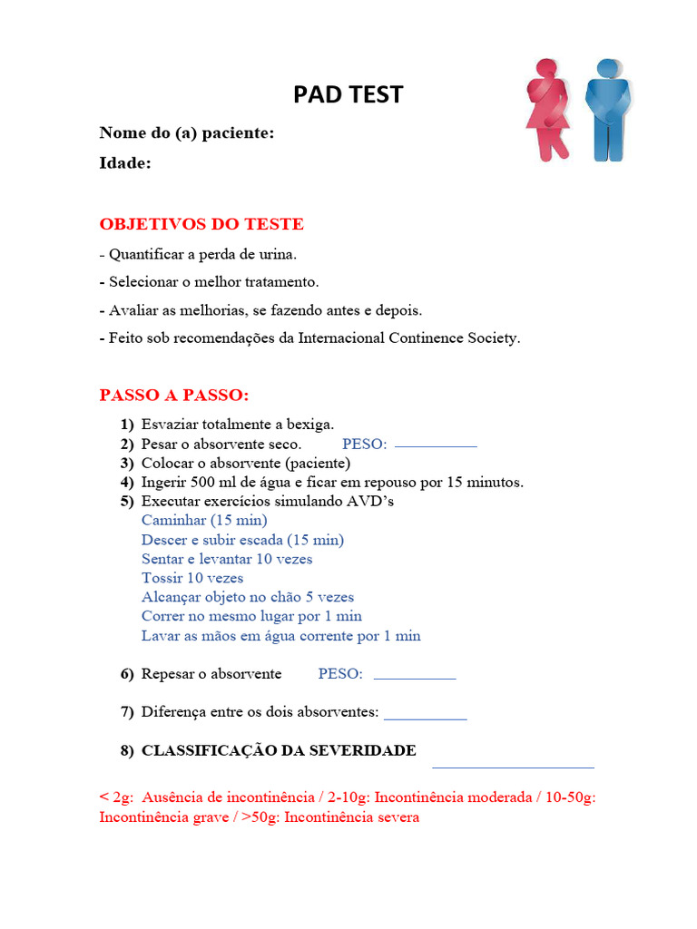 Avaliação da Incontinência Urinária: PAD Test | PDF
