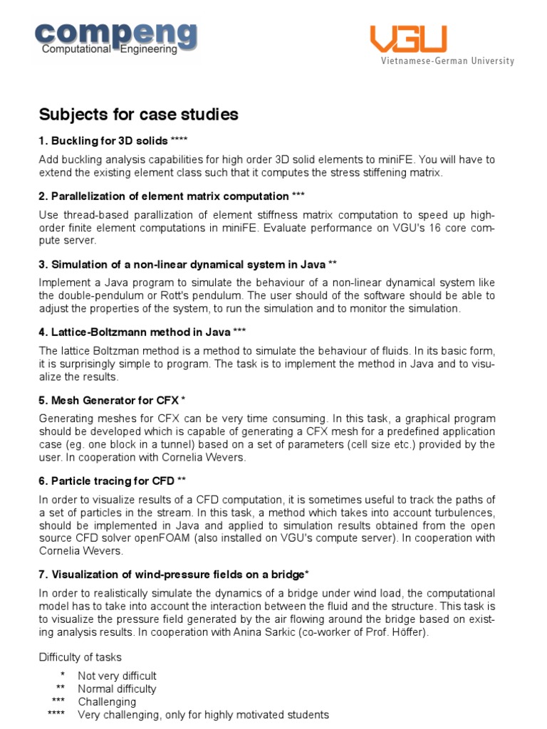 Case Study Topics for Engineering Simulations | PDF | Computers