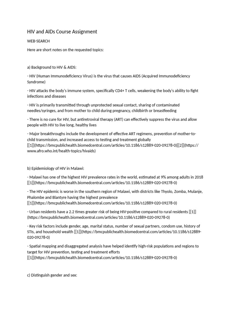 HIV and AIDs Course Assignment | PDF | Hiv/Aids | Management Of Hiv/Aids
