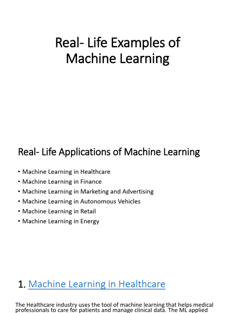 Real Life Examples Of Machine And Deeplearning Pdf Machine
