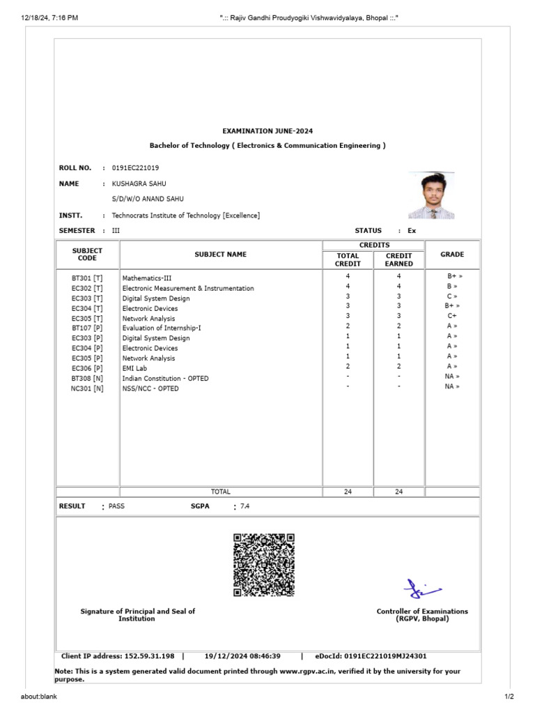 B.Tech ECE June 2024 Exam Results | PDF | Engineering