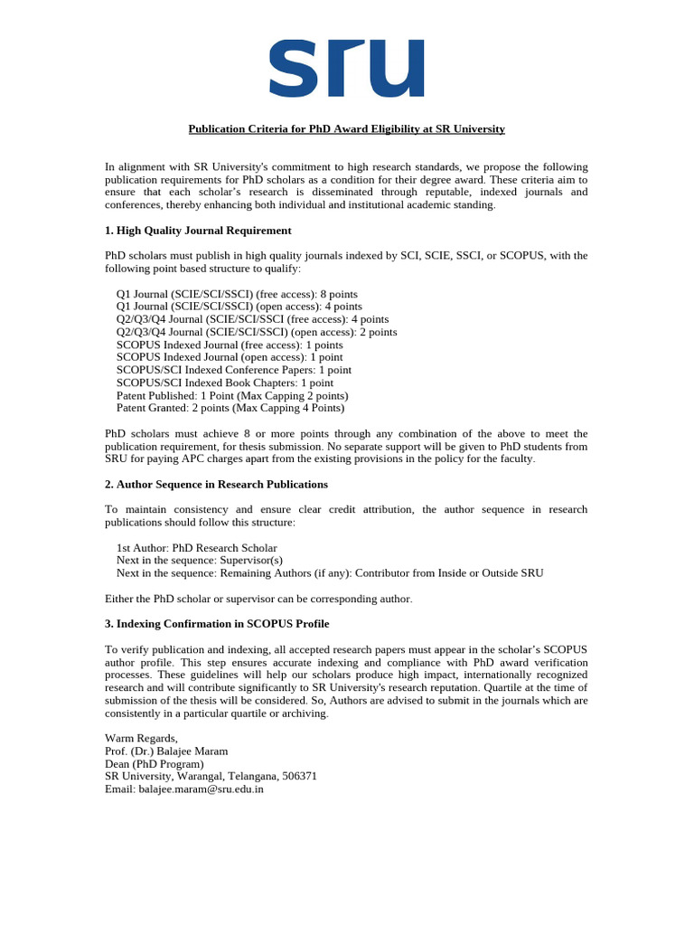 PhD Publication Criteria at SR University | PDF | Doctor Of Philosophy ...