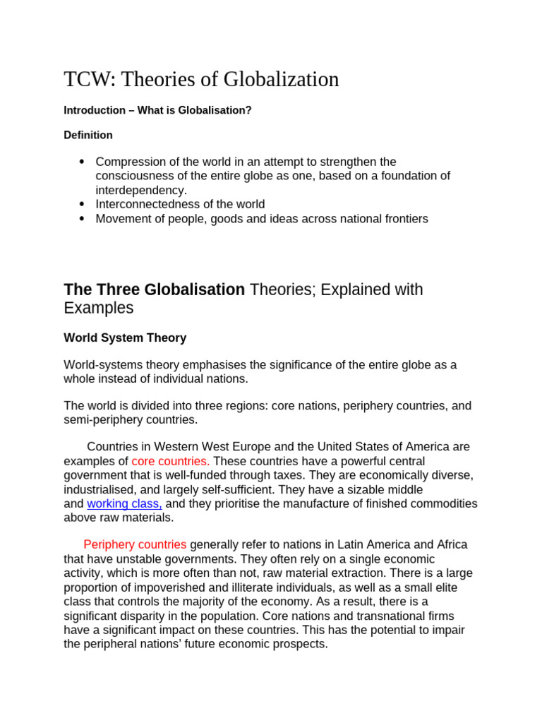 Globalization Theories Explained | PDF | Modernization Theory ...