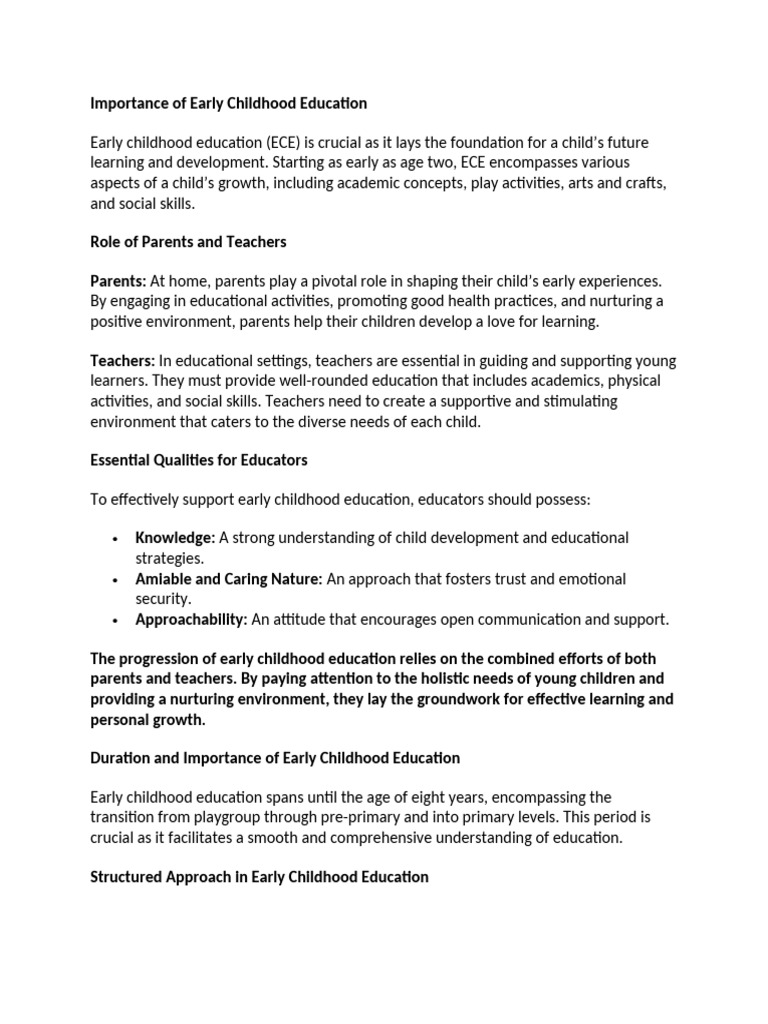 Significance of Early Childhood Education | PDF | Child Development ...