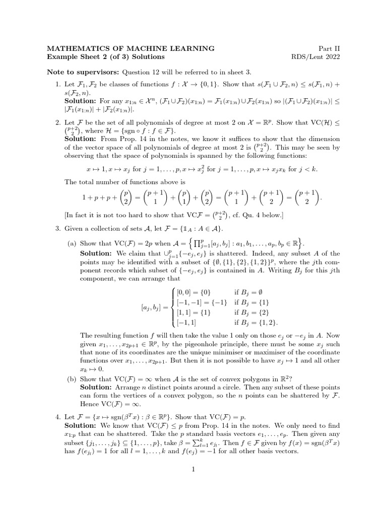 Machine Learning Mathematics Solutions | PDF | Mathematics | Linear Algebra