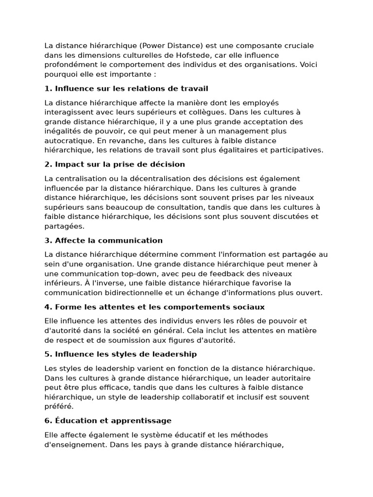 Impact de la distance hiérarchique culturelle | PDF | Direction | la ...