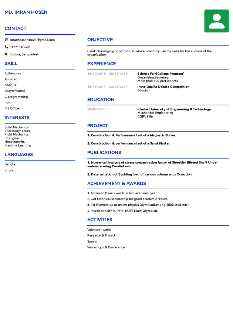 Mechanical Engineering Student Profile | PDF