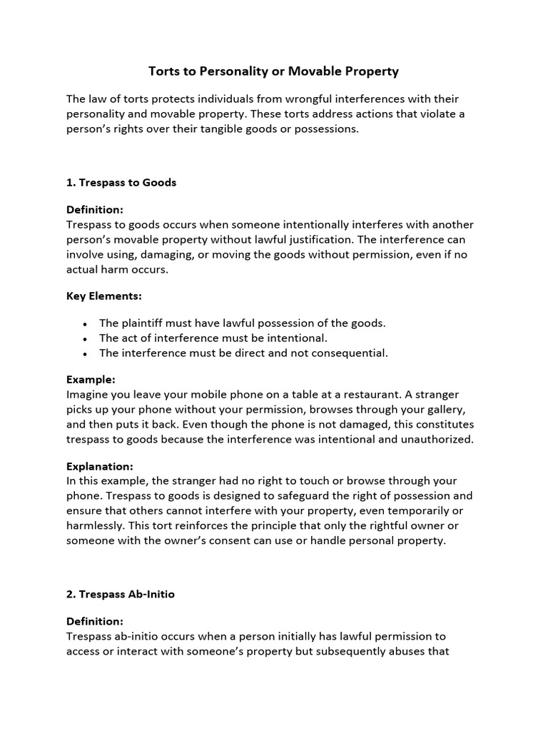 Torts To Personality or Movable Property | PDF | Conversion (Law ...