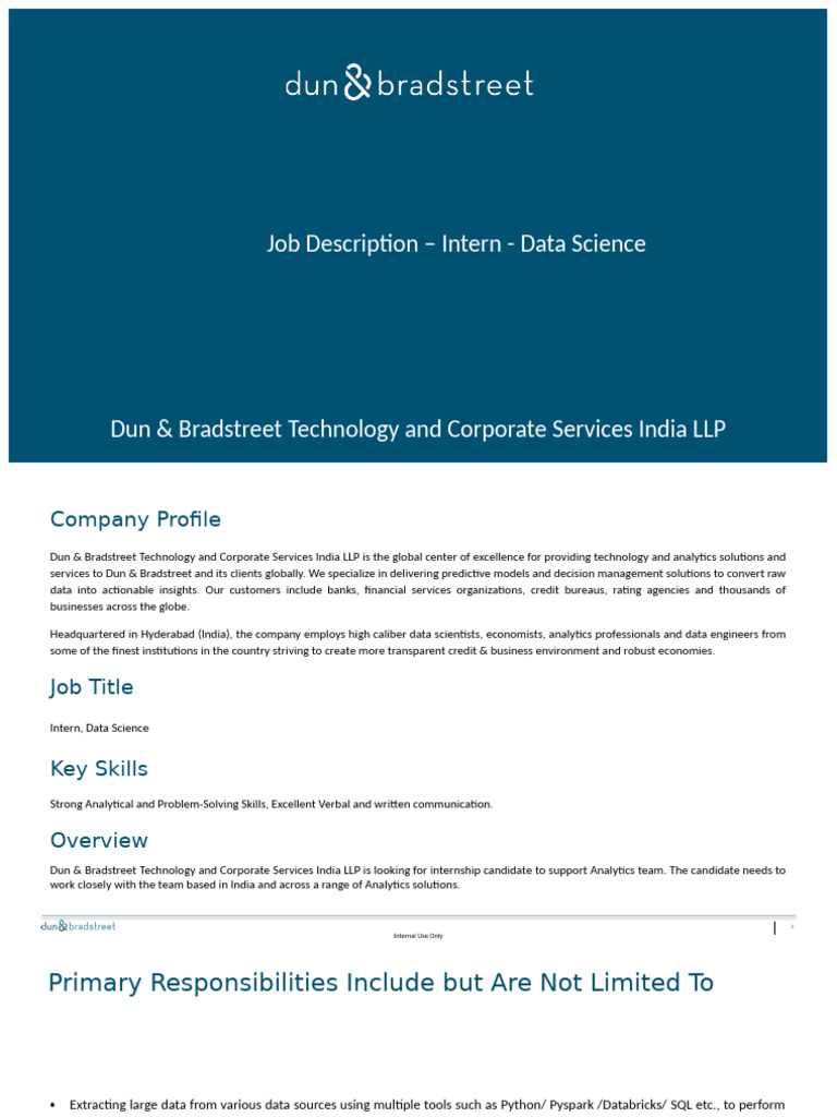 JD - Data Science - Intern | PDF | Analytics | Data Science