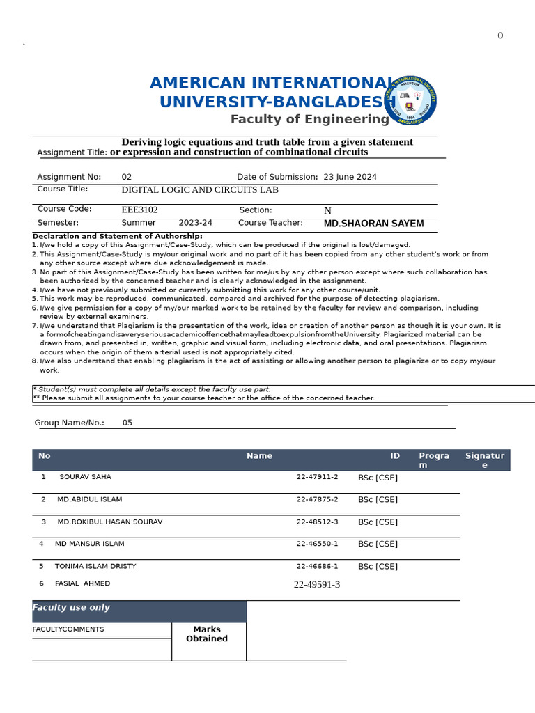 DLC - EXP2 - GRP 5 | PDF | Logic | Mathematics