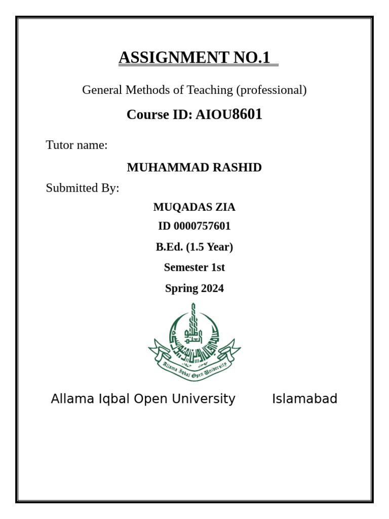 AIOU Assignment: Effective Teaching Methods | PDF | Motivational ...