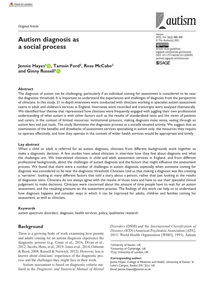 Clinicians' Autism Diagnosis Challenges | PDF | Medical Diagnosis ...