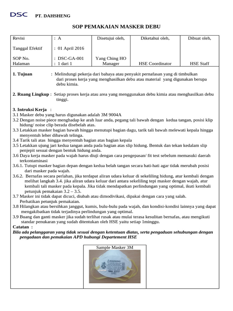 Sop Masker Debu | PDF