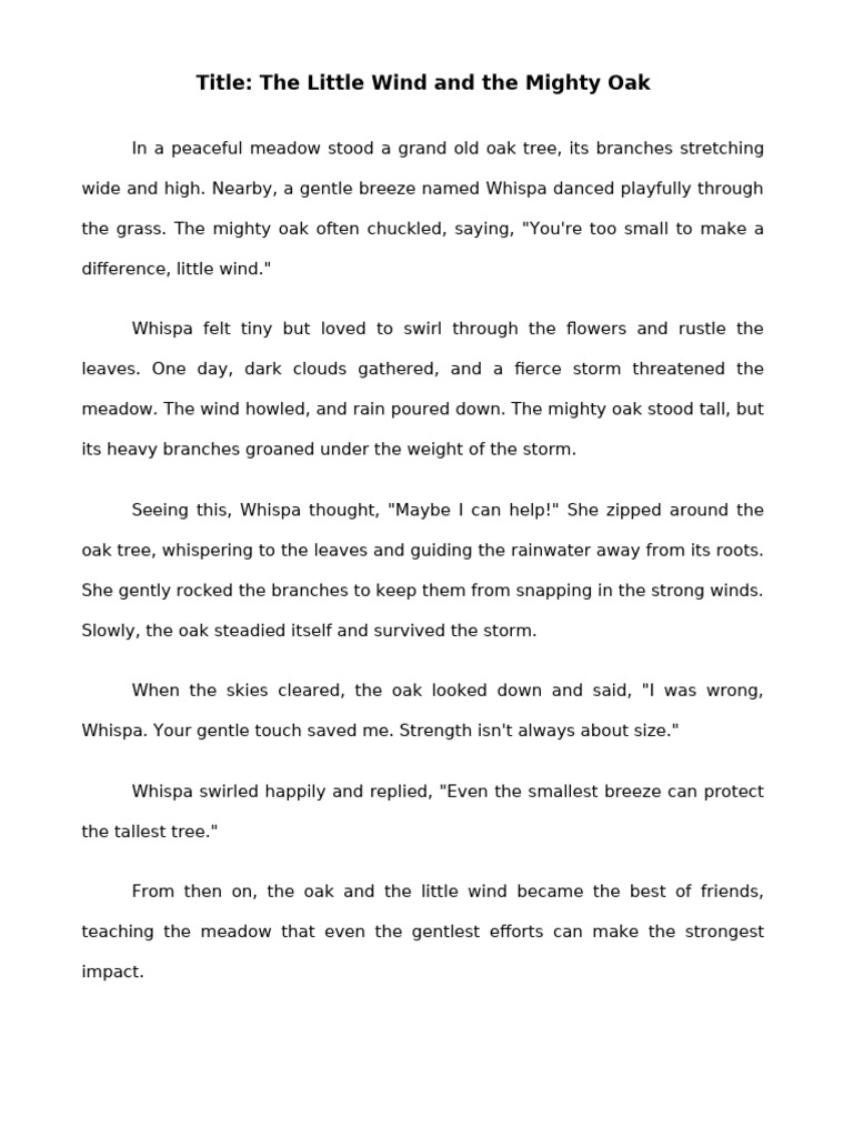 Short Story - The Little Wind and The Mighty Oak | PDF