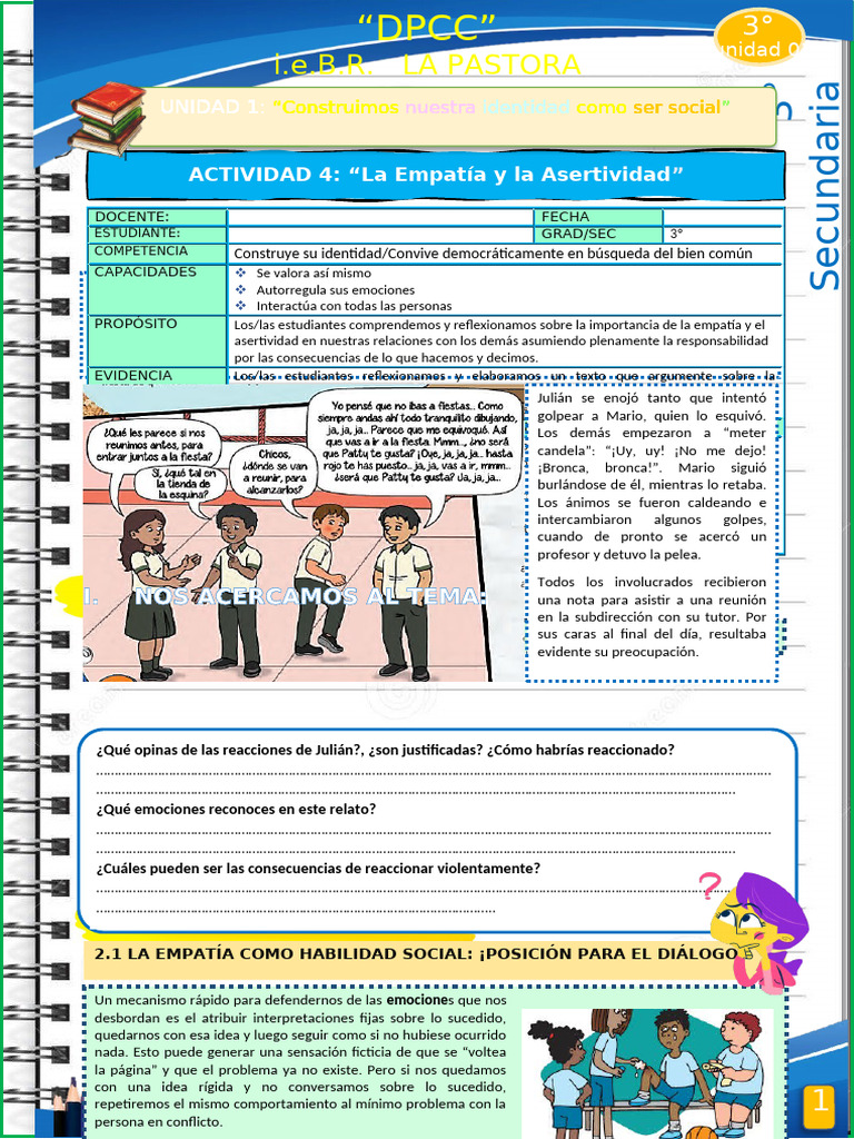 3° DPCC - Actv.04-Unidad 1 2023 | PDF | Empatía | Las emociones