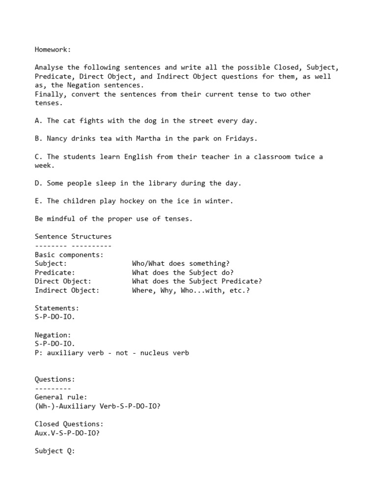 Homework 03 Analyse 5 Sentences + Write QS, Negations + Convert | PDF ...