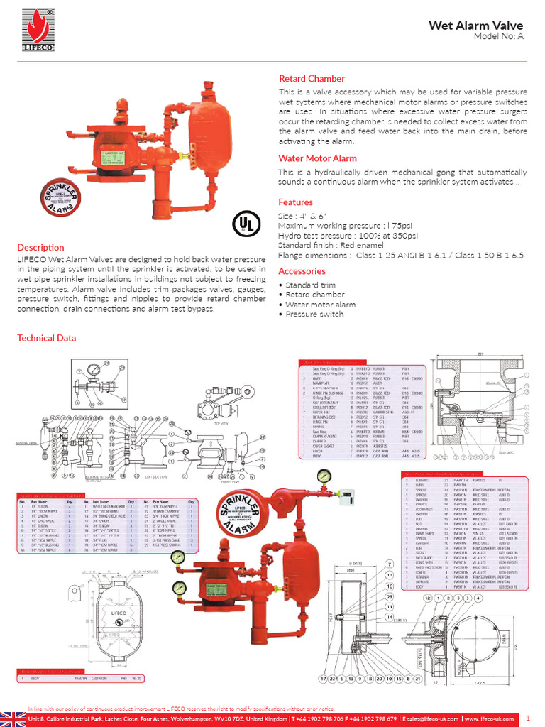 Wet Alarm Valve Specifications and Features | PDF | Valve | Fire ...