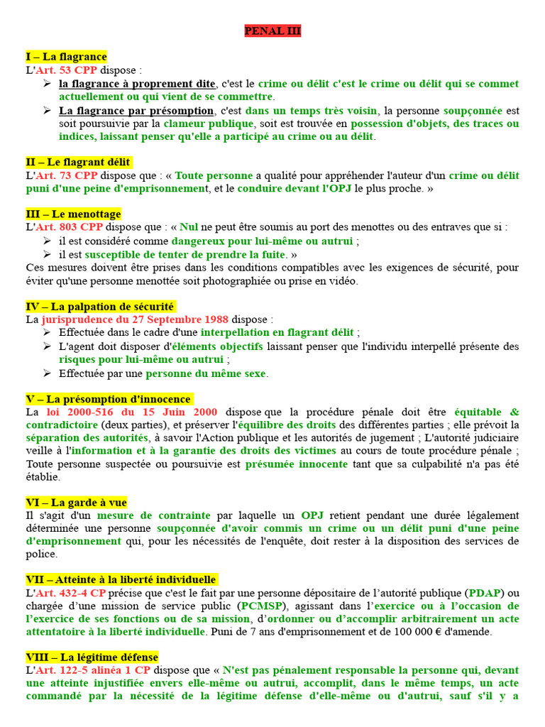 Flagrant Délit et Procédure Pénale | PDF | Crimes | Crime et violence