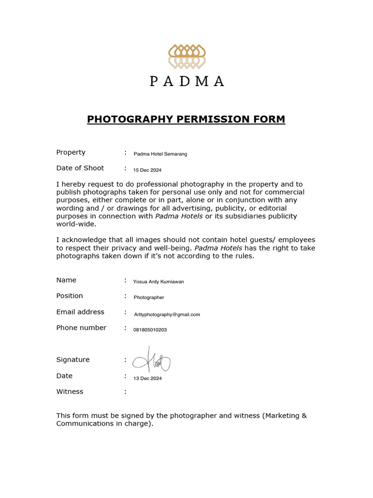 PHOTOGRAPHY PERMISSION FORM | PDF
