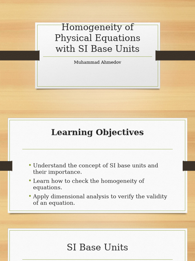 SI Units & Equation Homogeneity | PDF