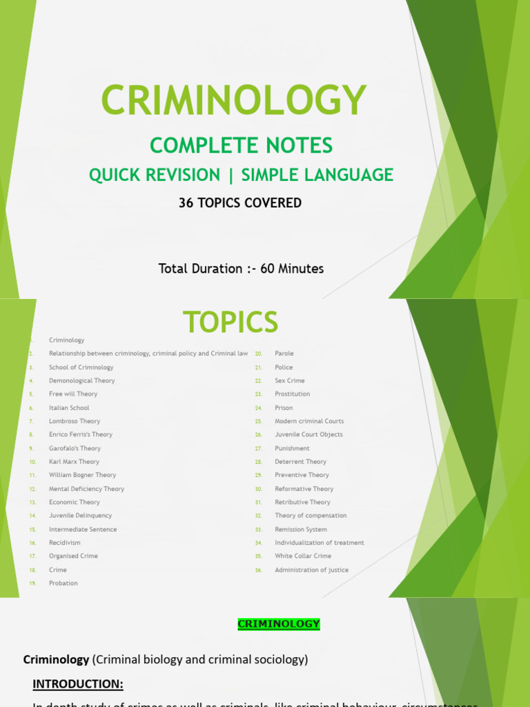 Criminology Notes | PDF | Crimes | Crime & Violence