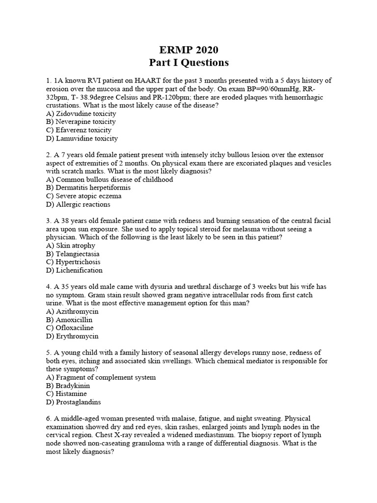 ERMP 2020 Medical Case Questions | PDF | Panic Attack | Childbirth