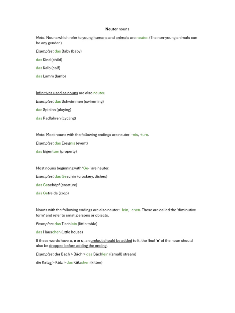 neuter nouns in german | PDF | Grammatical Gender | Syntax