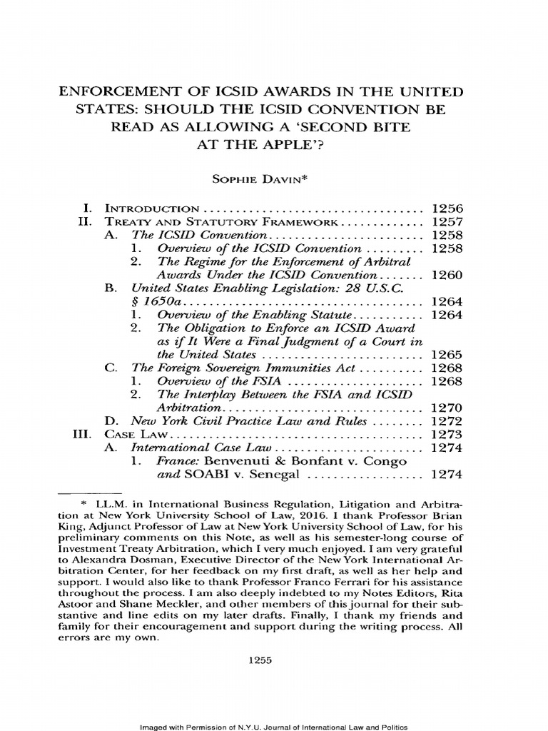 ICSID Award Enforcement in the U.S. | PDF | Sovereign Immunity | Civil ...