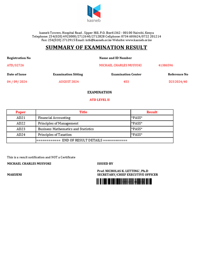 ATD Level II Examination Results Summary | PDF