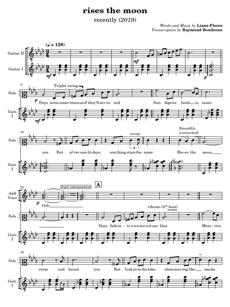 Curated visual reference: Visual Reference: Rises The Moon Piano Sheet Music