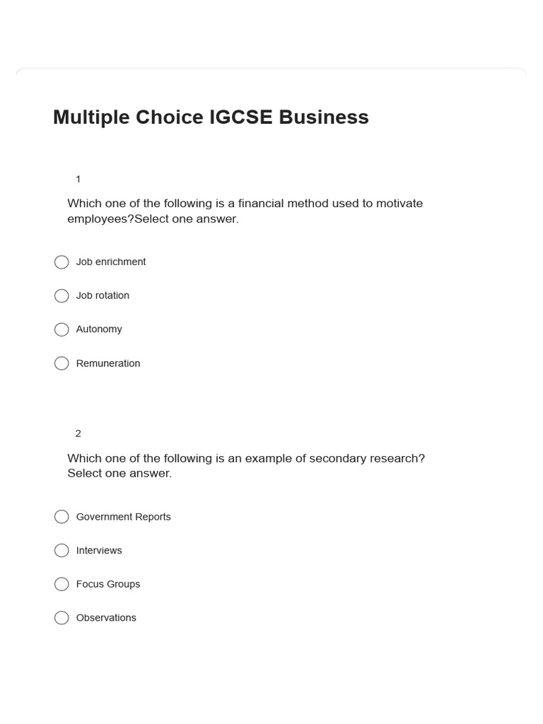 Multiple Choice IGCSE Business | PDF | Franchising | Economies