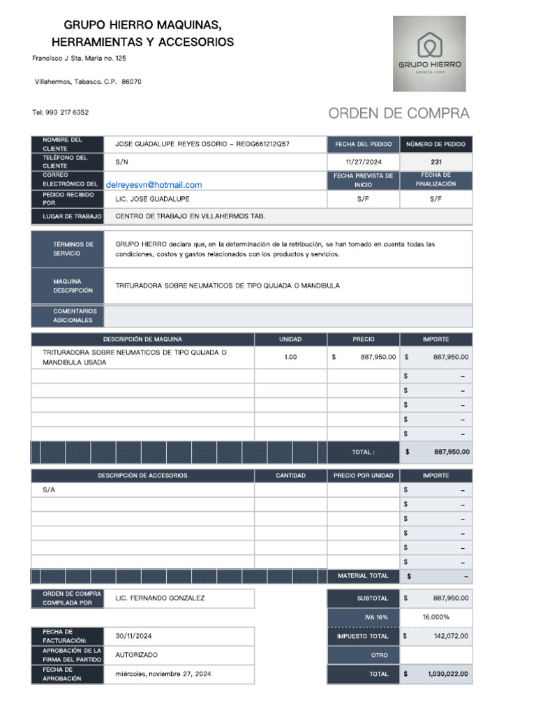Orden de Compra Maquina | PDF