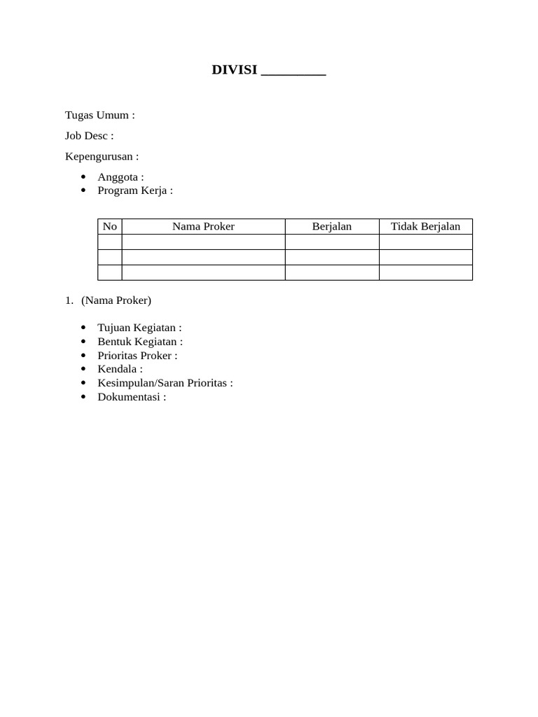 Rencana Kerja Divisi dan Proker | PDF