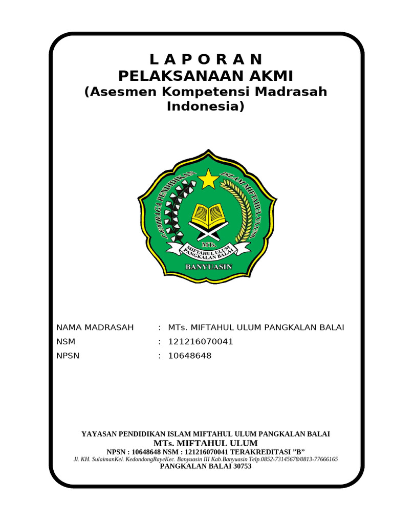 Laporan Pelaksanaan AKMI 2023 MTs Miftahul Ulum | PDF