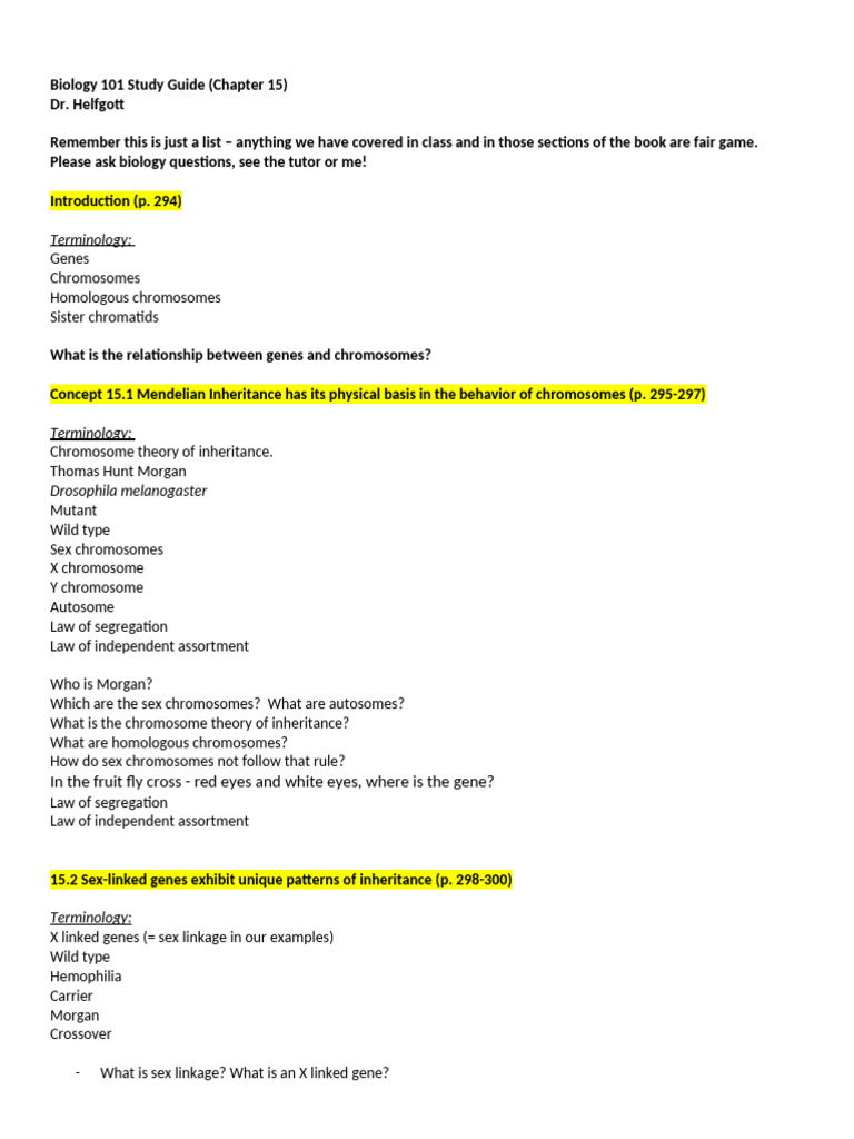 Chapter+15+Review+Sheet+ 11.19.23 | PDF | Genetic Linkage | Genetic ...