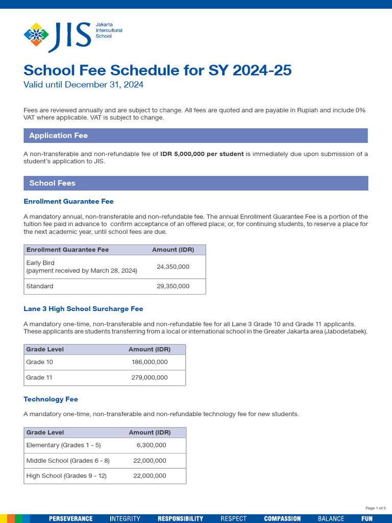 JIS-School-Fees | PDF | Tuition Payments | Fee