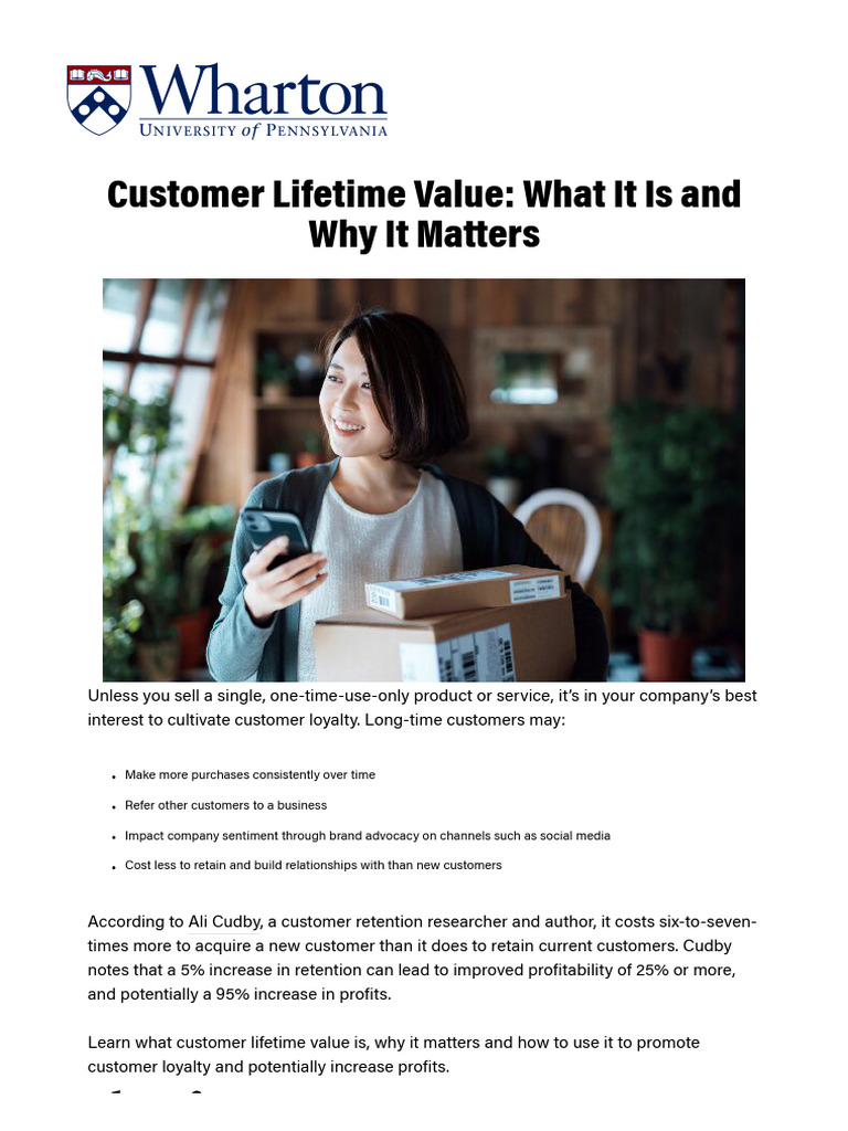 Customer Lifetime Value - What It Is and Why It Matters - Wharton | PDF ...