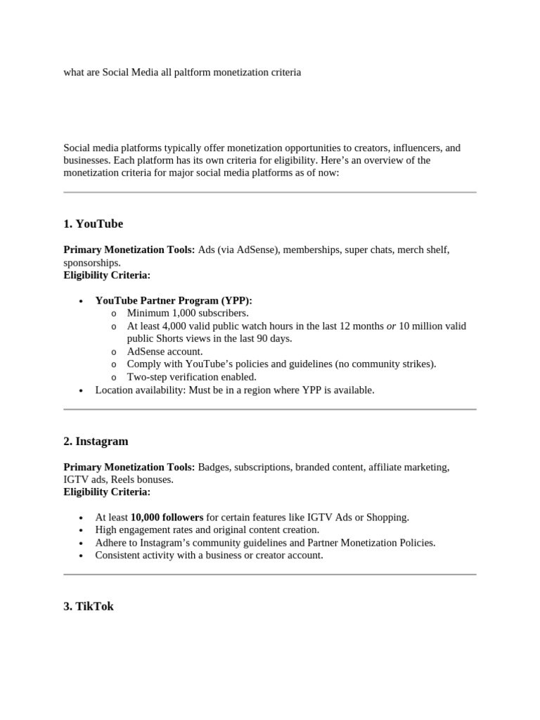 What Are Social Media All Paltform Monetization Criteria | PDF | You ...