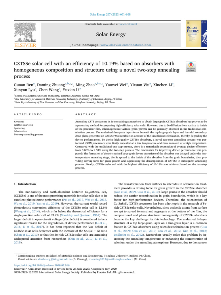 10 1016@j Solener 2020 07 016 | PDF | Sputtering | Solar Cell