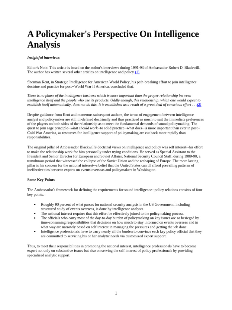 Policymakers Perspective | PDF | Intelligence Analysis | United States ...