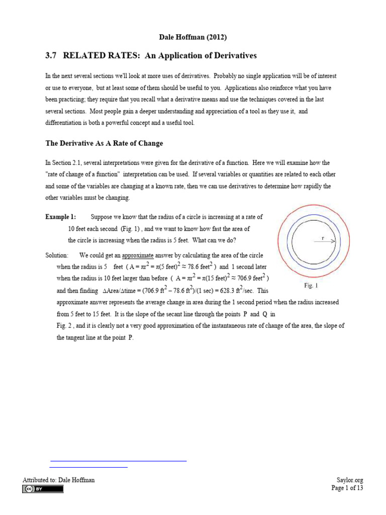 MA005 3.7 Related Rates | PDF | Underwater Diving | Derivative