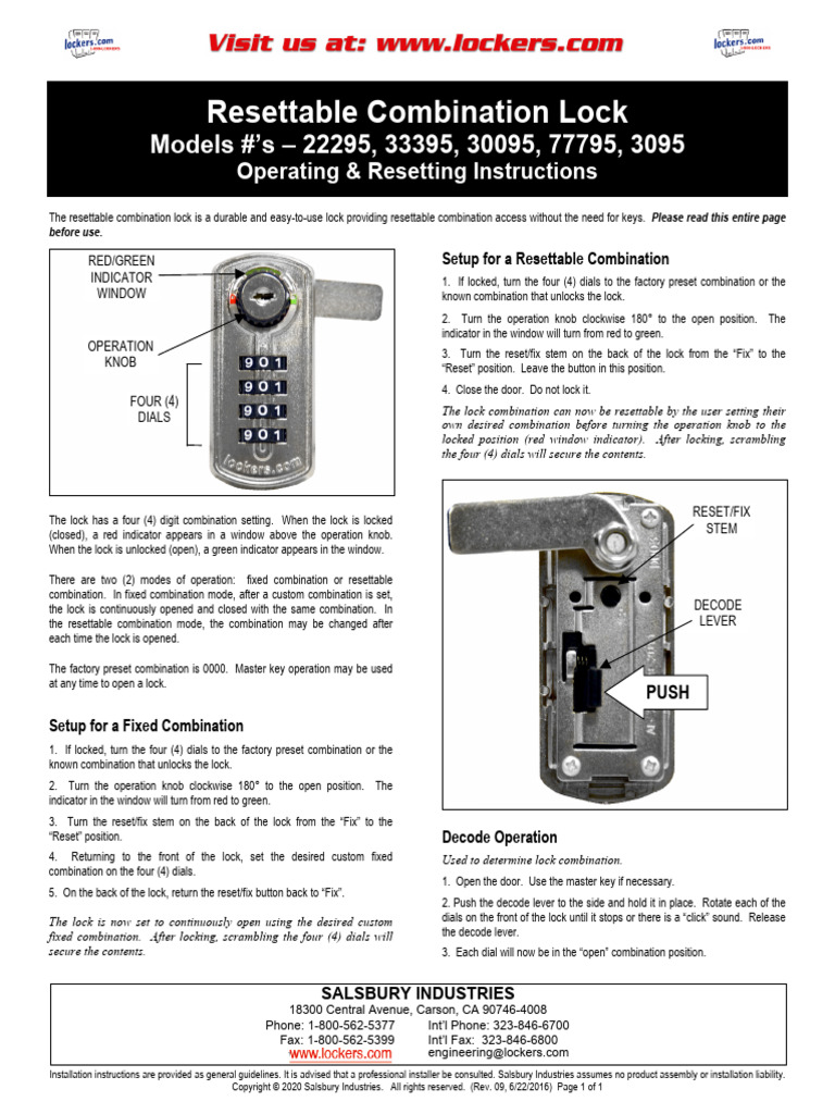 Inst Resettablecombinationlocks | PDF | Computing