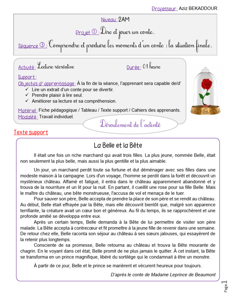 Lecture récréative : La Belle et la Bête | PDF