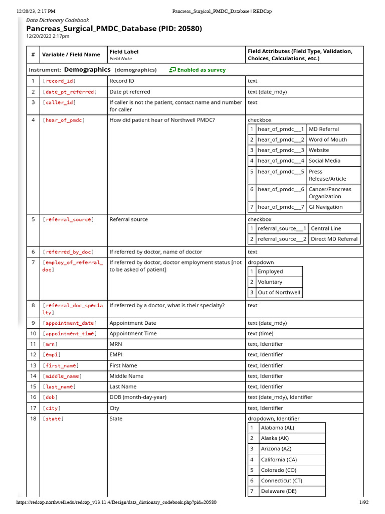 Full PMDC Data Dictionary | PDF | Pancreatic Cancer | Race And ...